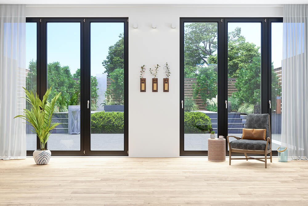 glass doors and light flooring