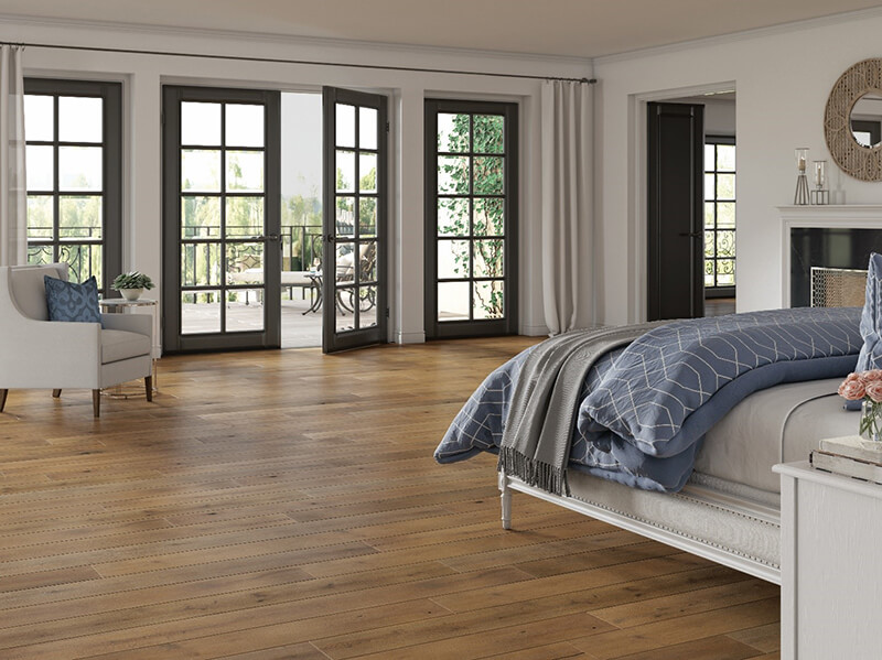 bedroom with wood flooring
