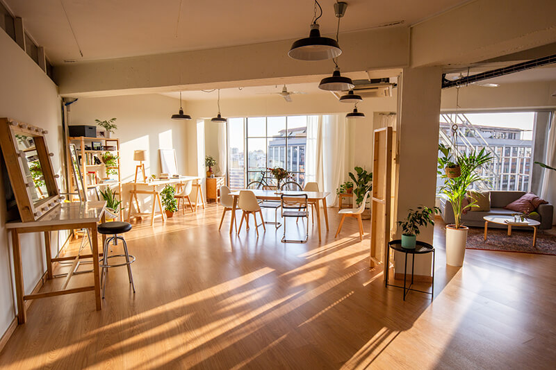 light streaming across wood flooring living space