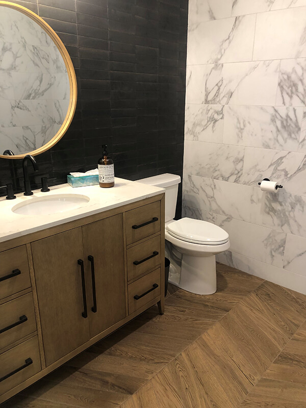 bathroom herringbone floor display