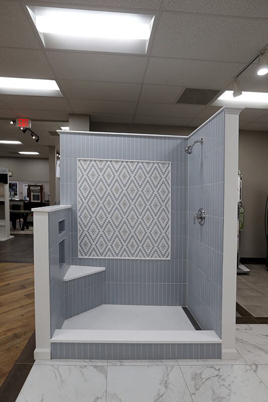 light blue tile shower showroom display