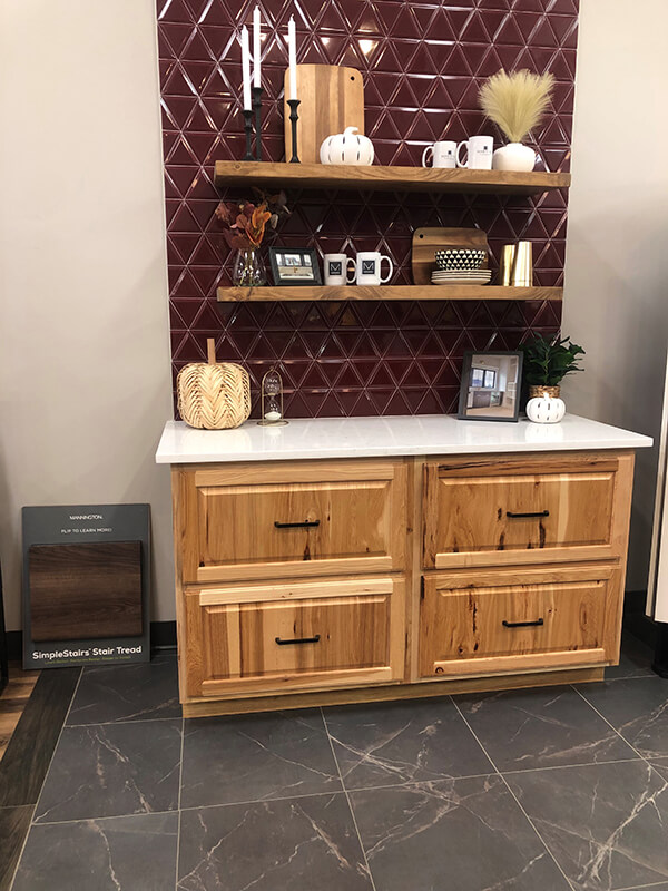 red triangle tile backsplash display